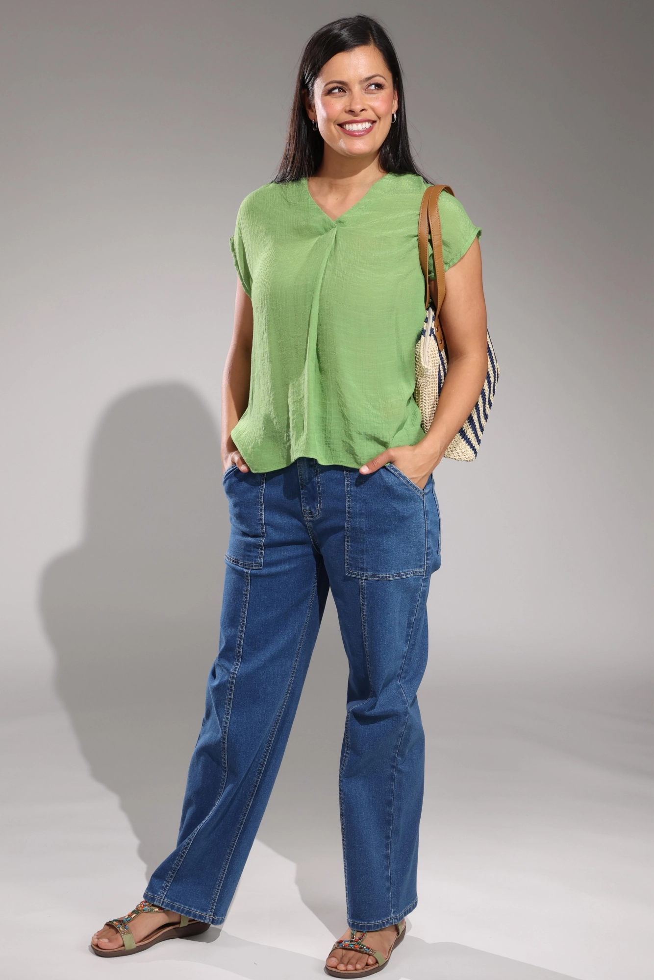 Smart Casual Modern Rainy Day Layer Staple Straight leg Wonder Denim Jeans | MID INDIGO | 6623A1