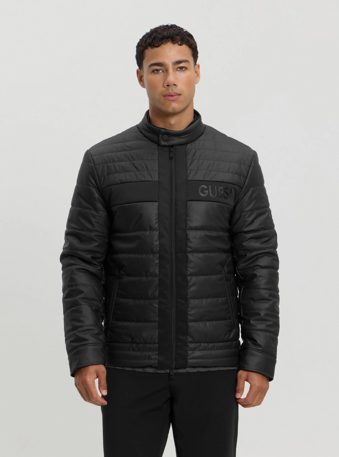 Black Logo Padded Jacket Taped Edges