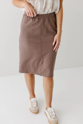 'Piper' Knee Length Knit Denim Skirt Stretchable Waist