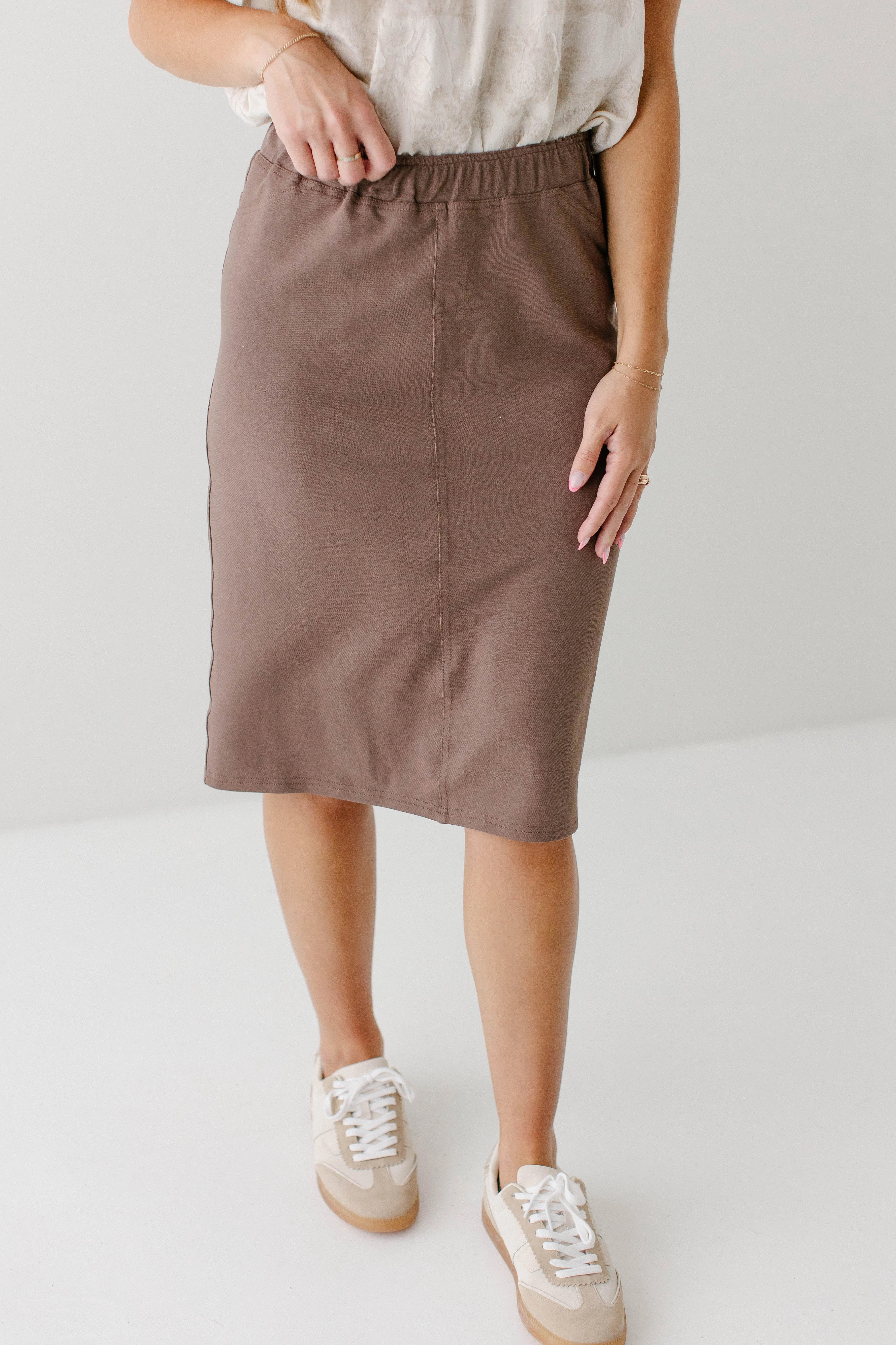 Subtle Mood 'Piper' Knee Length Knit Denim Skirt