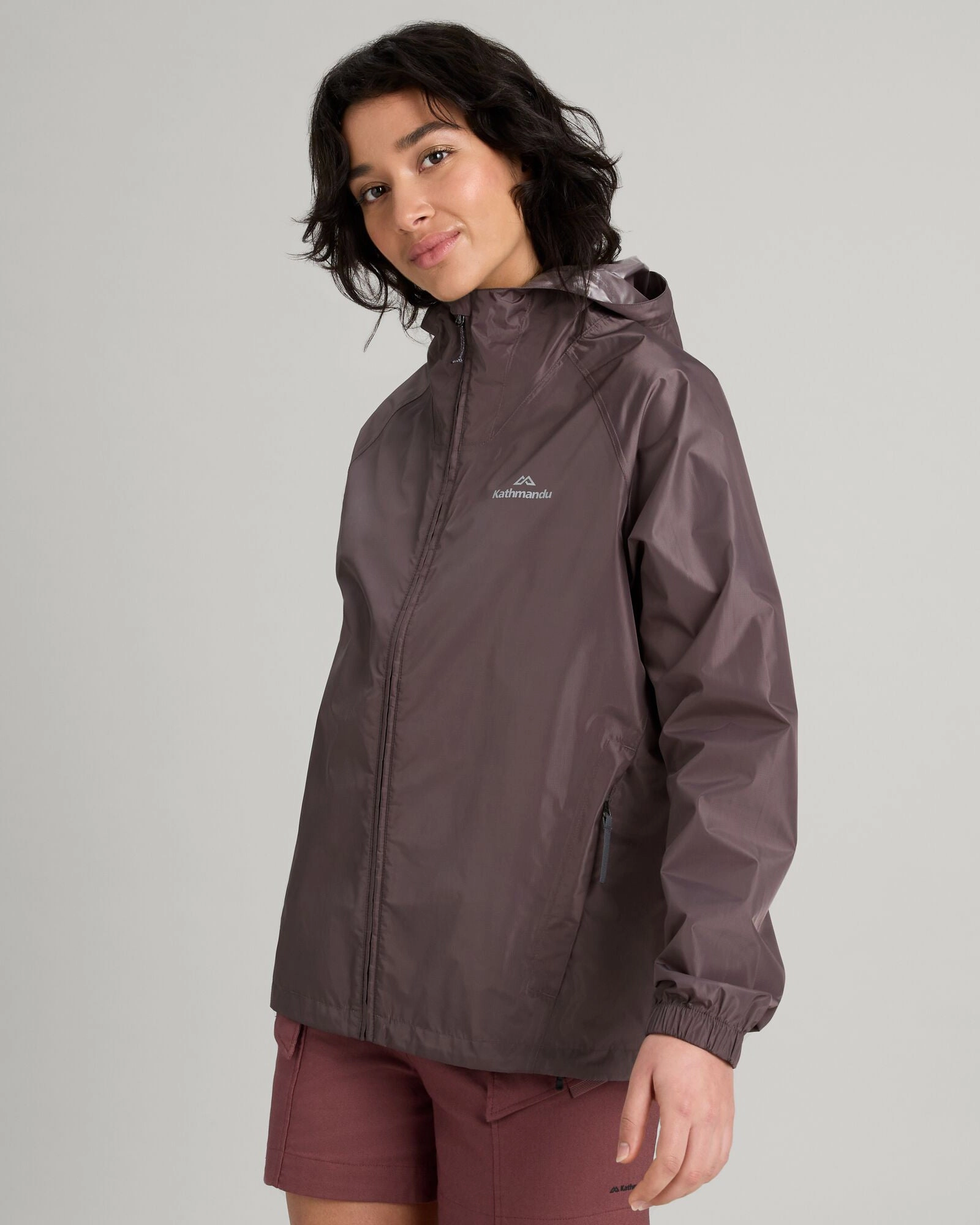 Ergonomic Mobility Cut Long Length Women's Pocket-it 2-layer Rain Jacket - Light Quartz