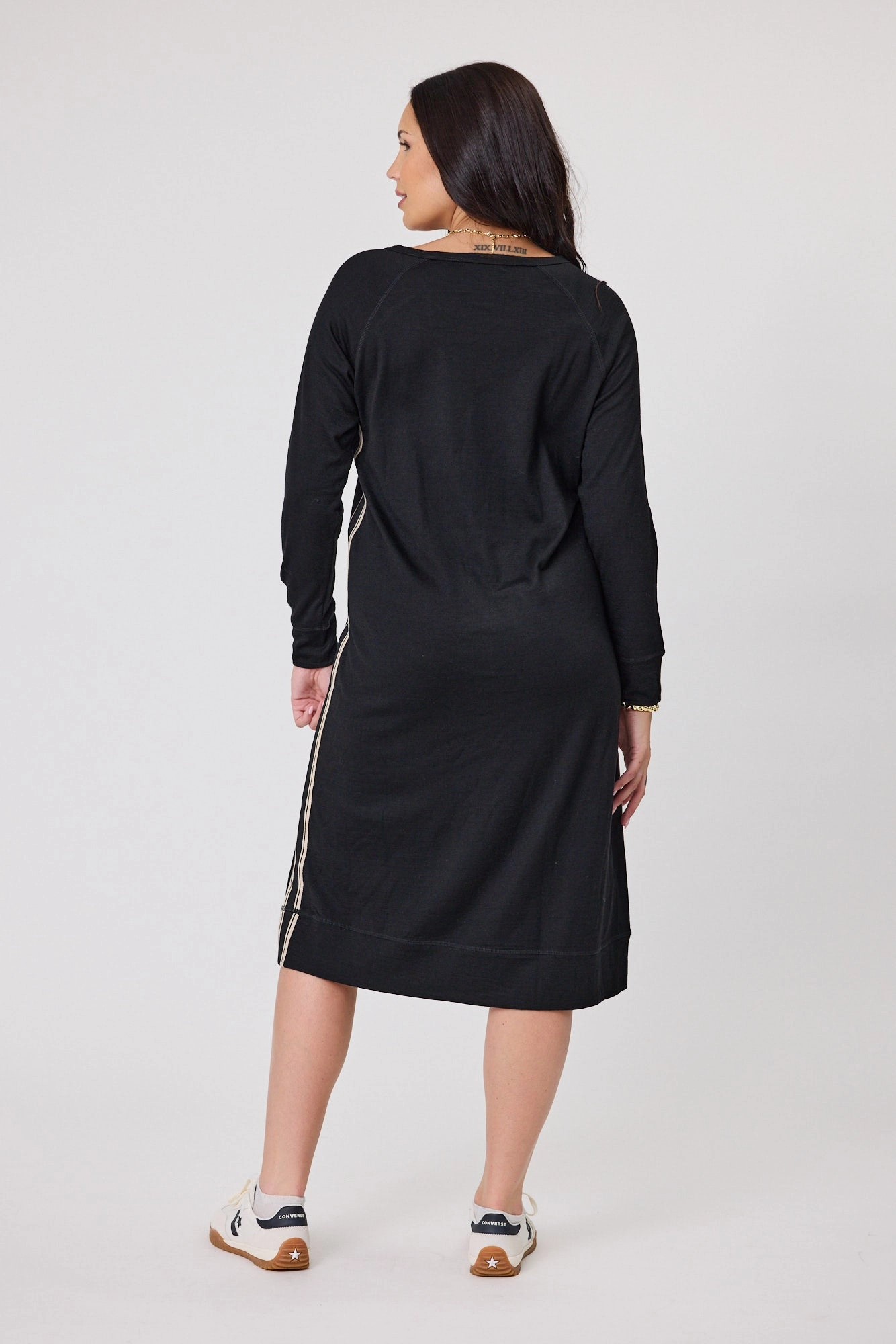 Front-Pocket Layering-Piece Alpine by Shine On Neve Stripe Detail Merino Dress Black
