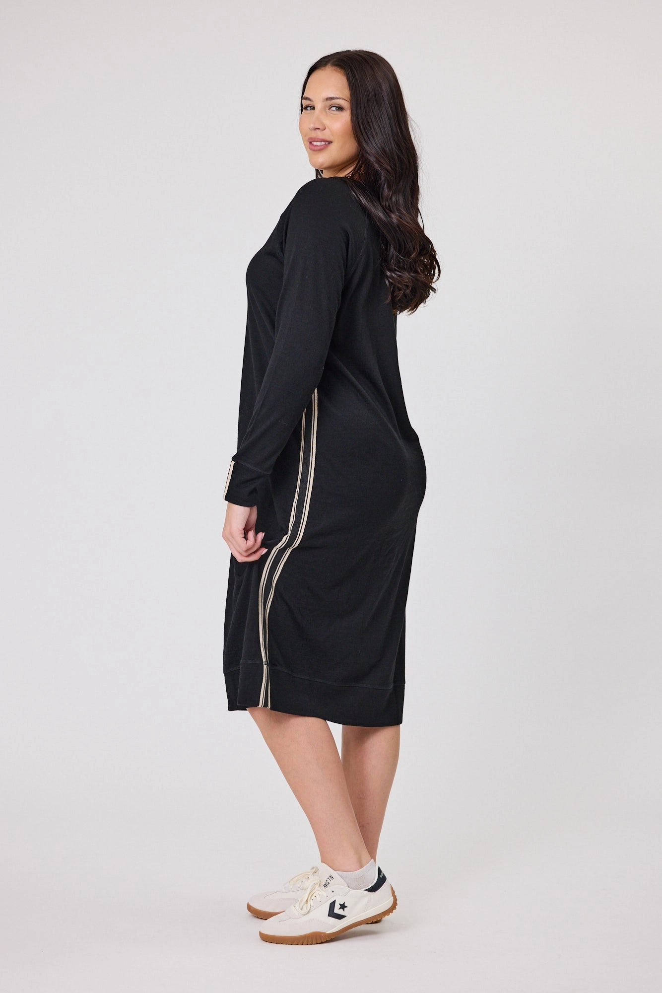 Alpine by Shine On Neve Stripe Detail Merino Dress Black Evening Look