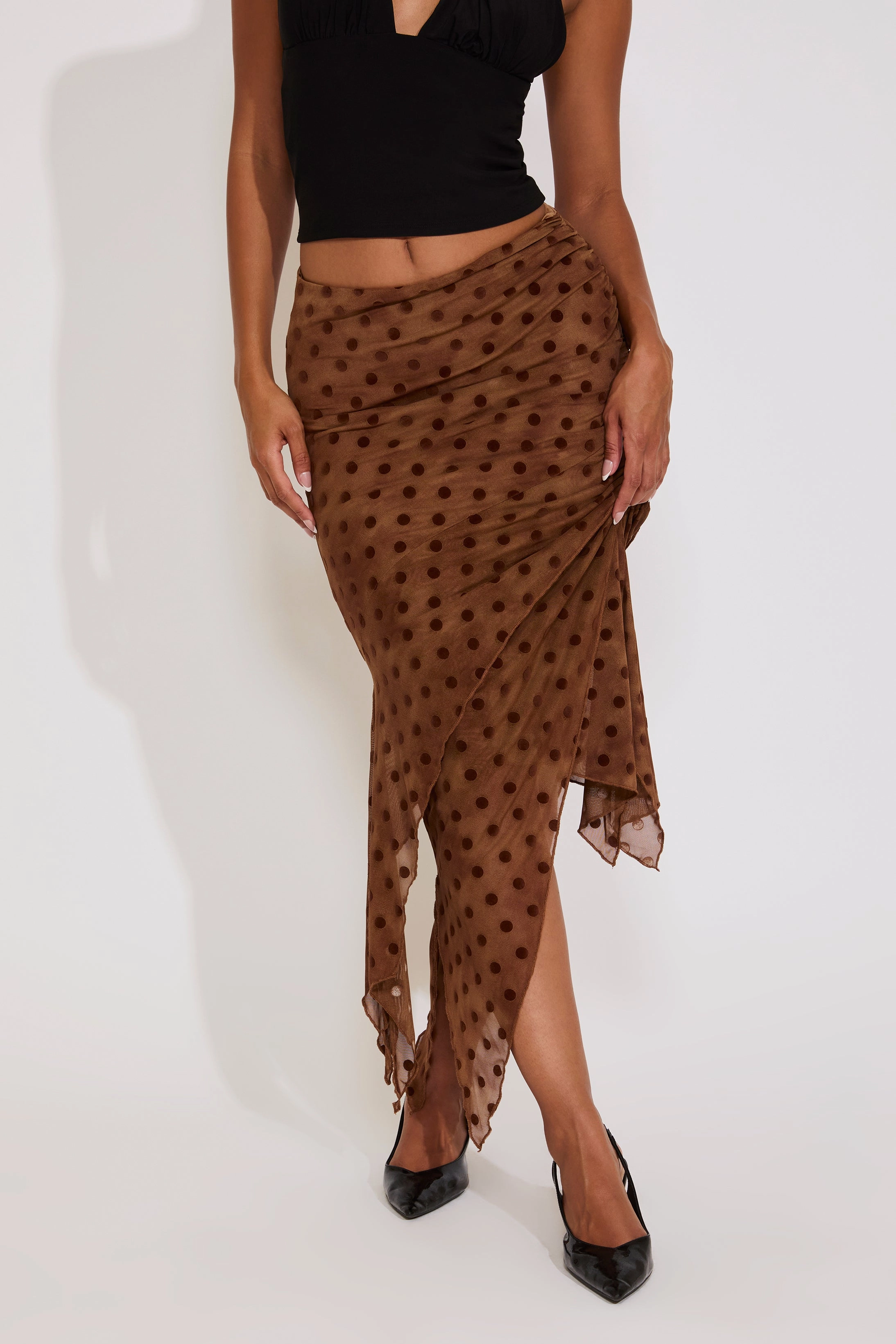 Lightweight Fabric Weekend Fashion ASYMMETRICAL MERROW HEM MIDI SKIRT