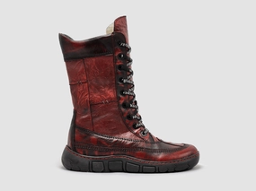 Women??s Original Tall Thick Wool-Lined Zip-Up Leather Boots - Red/Black Fashion Forward Flexible Shaft Design