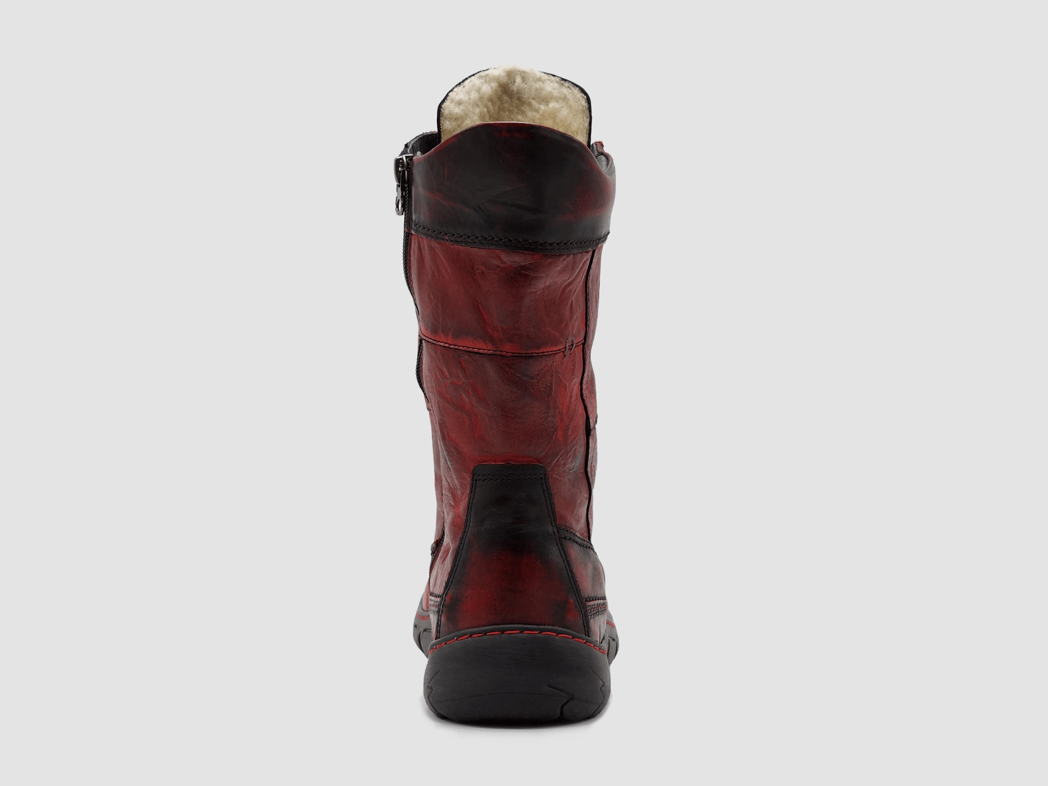 Flexible Ankle Support Waterproof Work Commute Women??s Original Tall Thick Wool-Lined Zip-Up Leather Boots - Red/Black