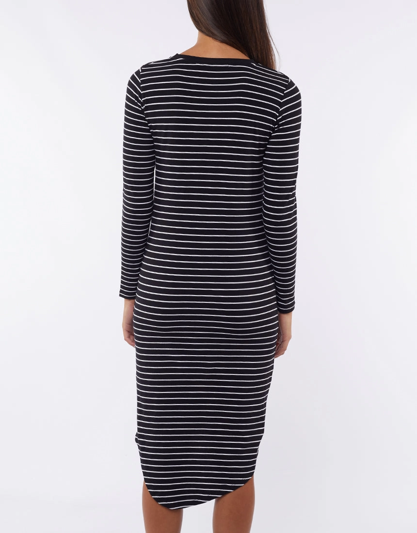 Silent Theory Dress Infinity L/S Black/White Stripe Cozy Base
