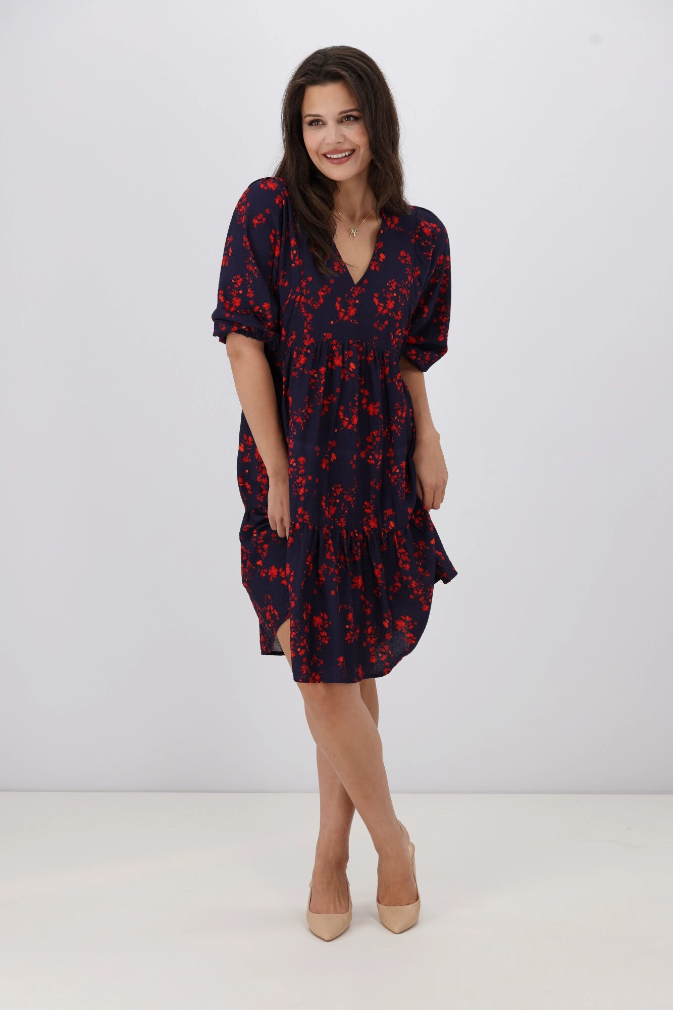 Gloss The Label Leigh Balloon Sleeve Dress Sumac Floral Polite Vibe Flattering Fit for All