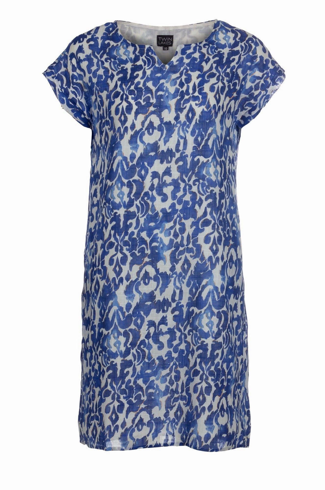 Skin-friendly Printed Cotton Dress with pockets | Mid Blue Aztec | 6278A1