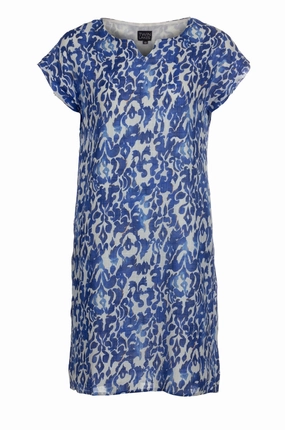 Clean Base Perfect Shape Printed Cotton Dress with pockets | Mid Blue Aztec | 6278A1