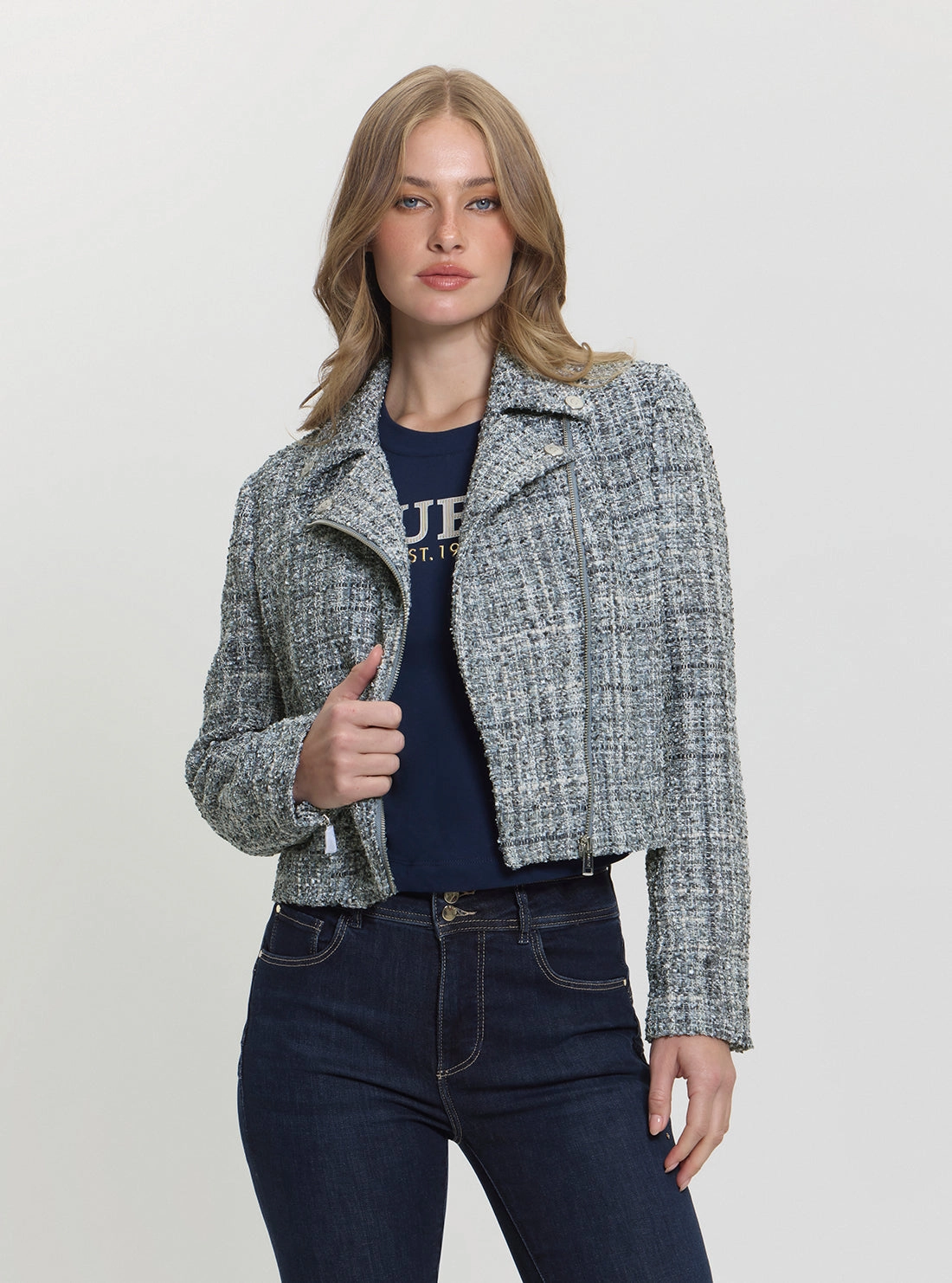 Tear Resistant Panels Lightweight Comfort Black Sadie Tweed Moto Jacket