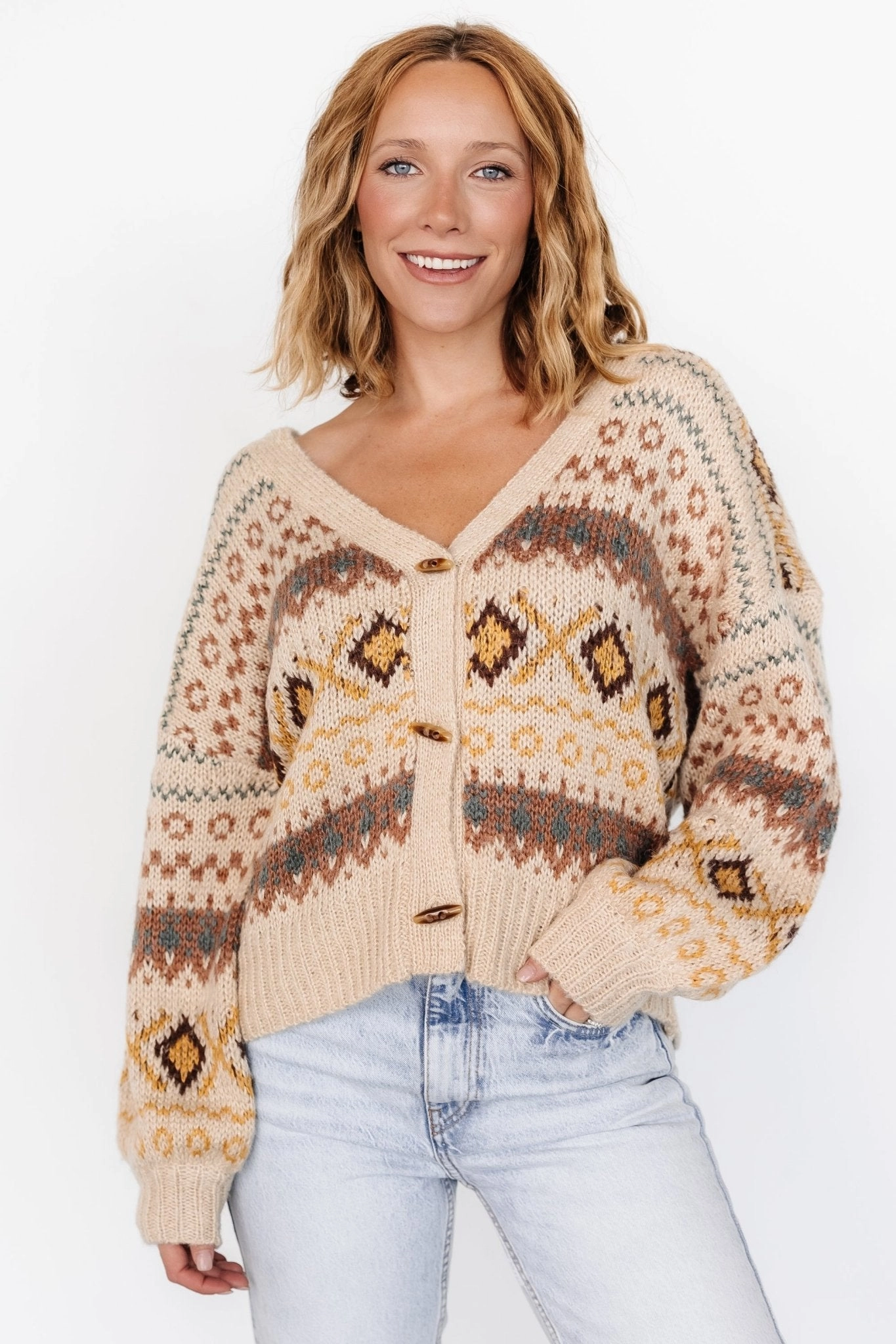 Cody Knit Cardigan | Taupe Multi Cozy Midweight Fabric