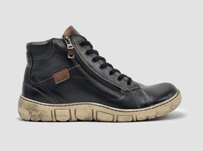 PullOn Men's Original Thick-Wool Lined Zip-Up Leather Boots - Black/White