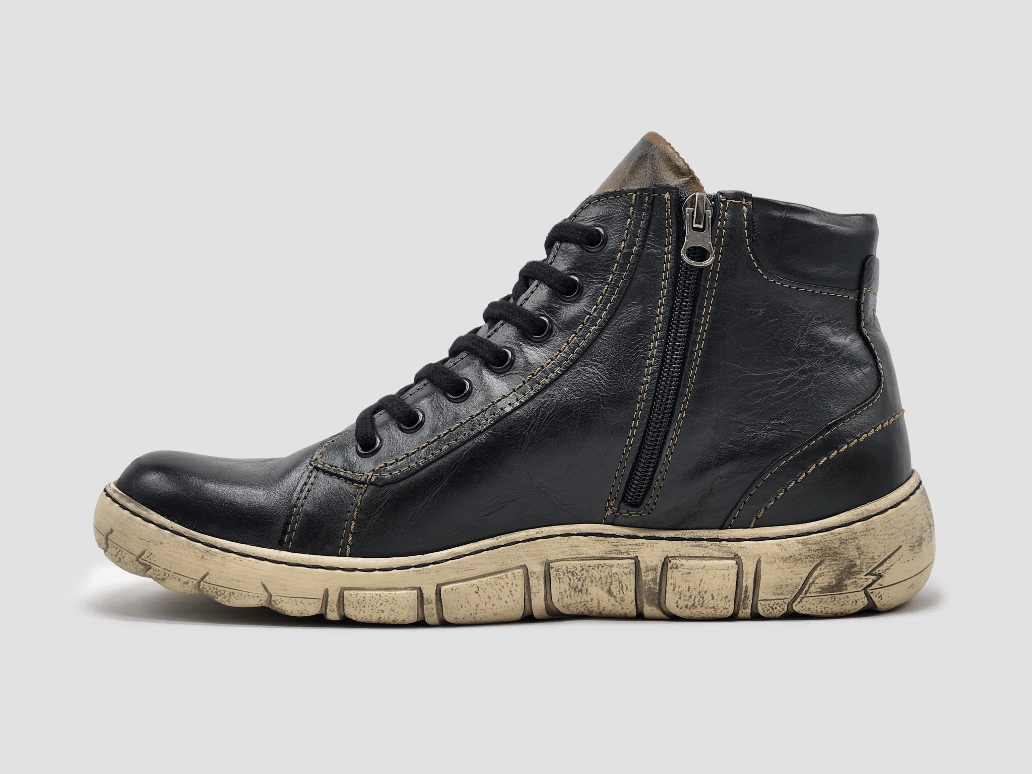 Men's Original Thick-Wool Lined Zip-Up Leather Boots - Black/White High   Performance Ergonomic Fit