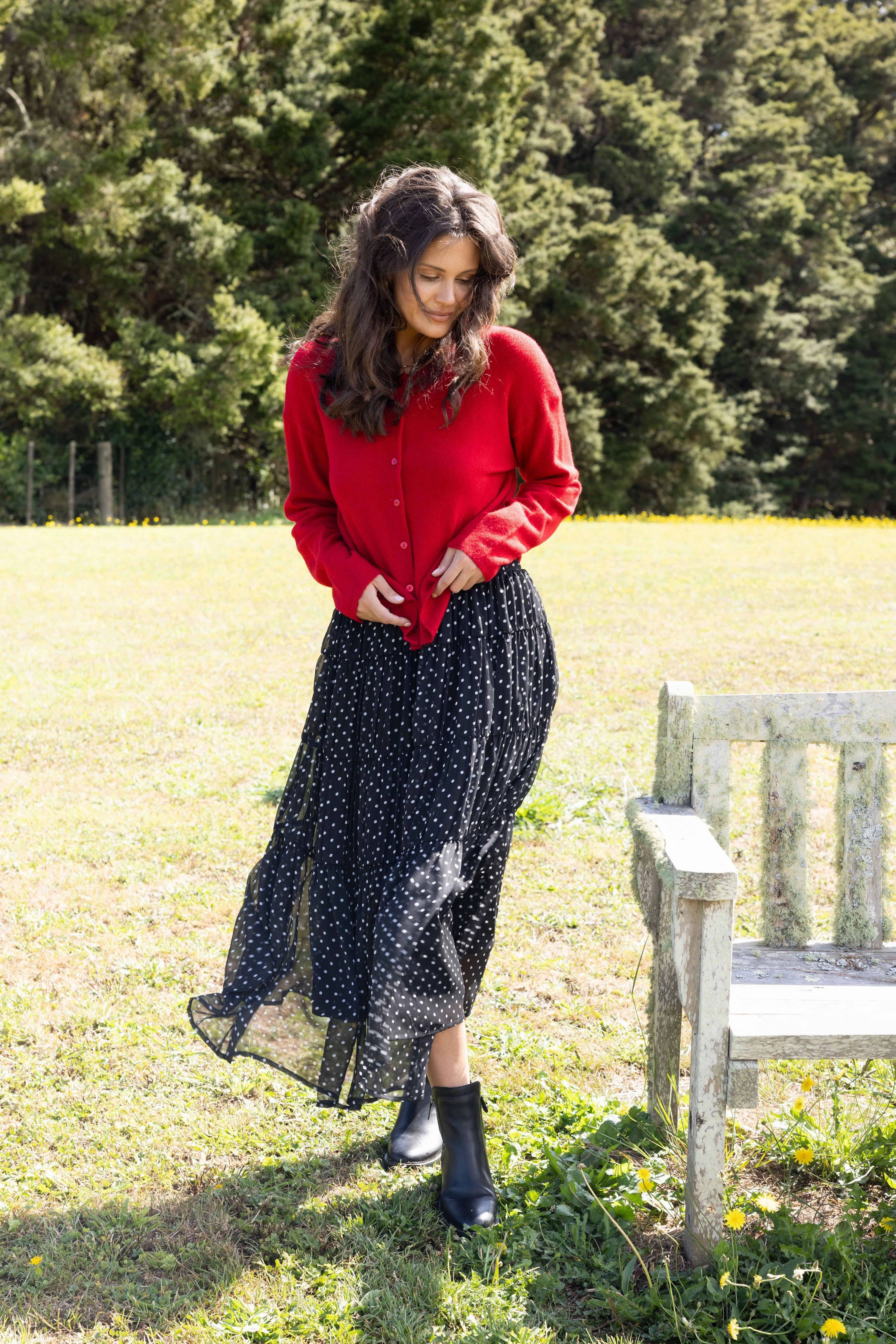 Mix Culture Daily Mood Gloss the Label Marlowe Shirred Detail Skirt Black Polka Dot