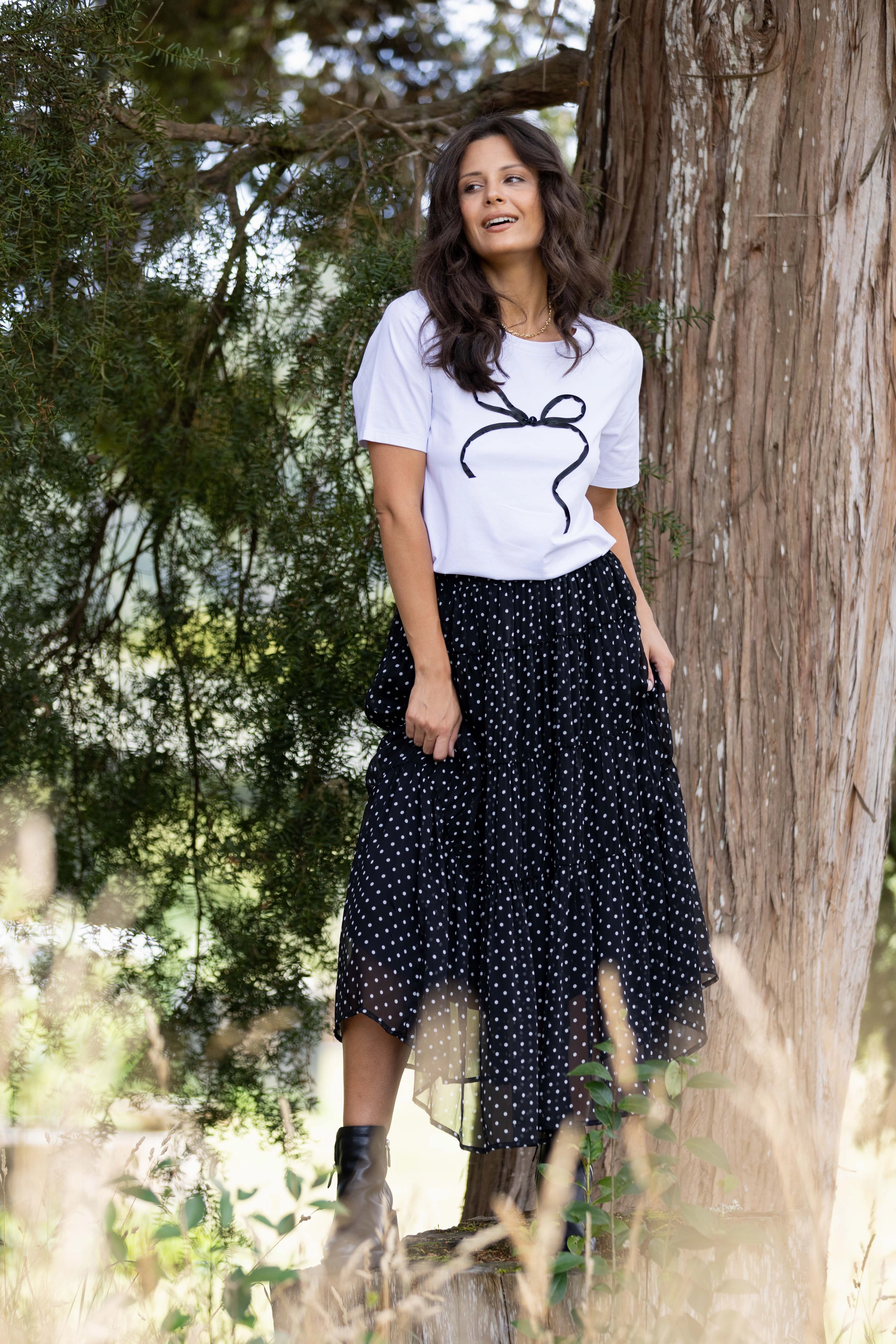 Fade Resistant Cloth Gloss the Label Marlowe Shirred Detail Skirt Black Polka Dot