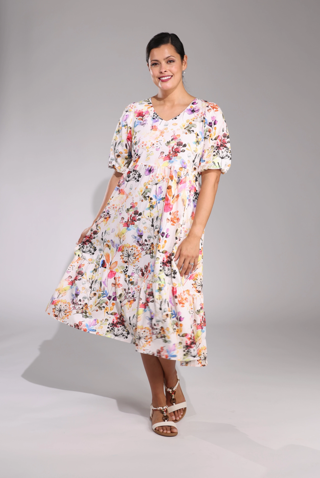 Midi Sundress | Watercolour Garden | 6521C1 Elegant Waist Fit Elegant Fabric