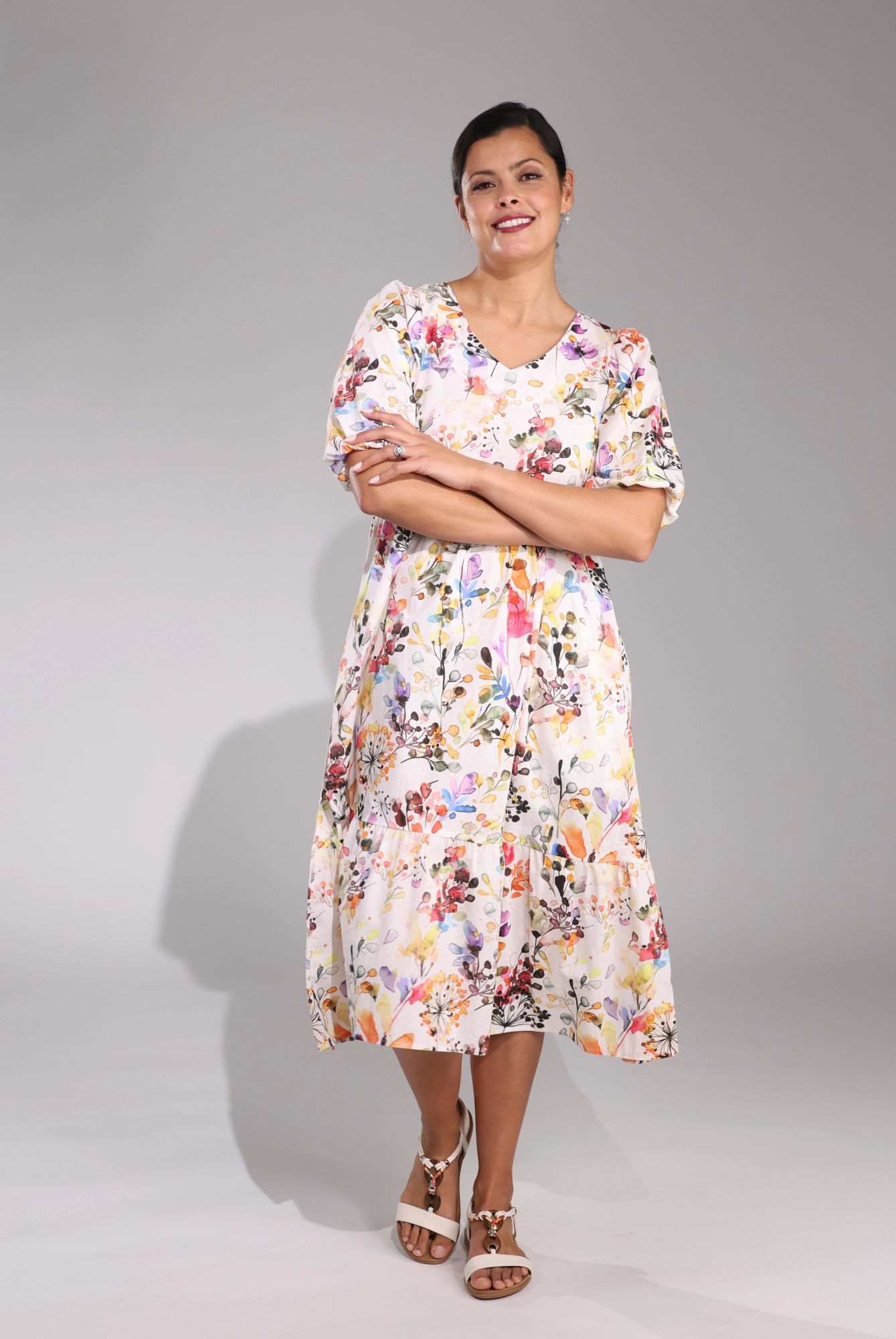 Midi Sundress | Watercolour Garden | 6521C1 Bare Arm