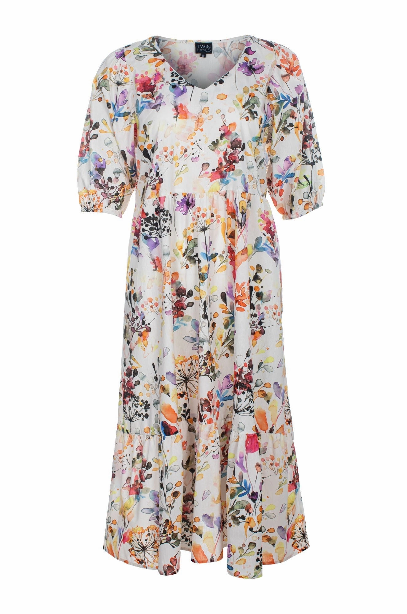Front Detail spring fashion Midi Sundress | Watercolour Garden | 6521C1