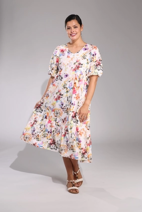 Midi Sundress | Watercolour Garden | 6521C1 Elegant Waist Fit Elegant Fabric