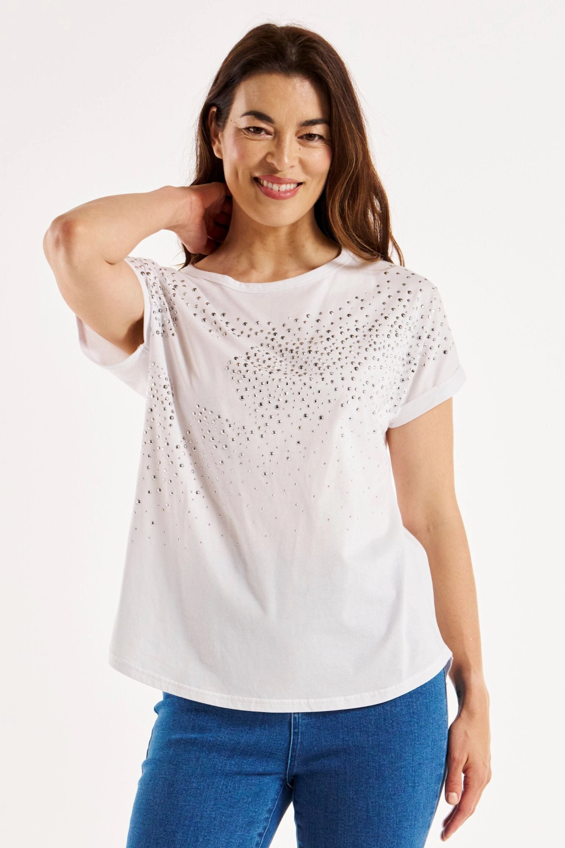 Betty Basics Hailey Short Sleeve Tee White Studs Feminine Touch