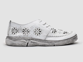 Women's Timeless Flower Low-Top Leather Shoes - White Flex Hike Outing Ready