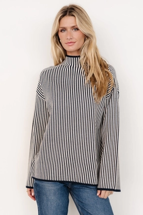 Ergonomic Sleeve Design Kat Mock Neck Sweater | Navy Stripe