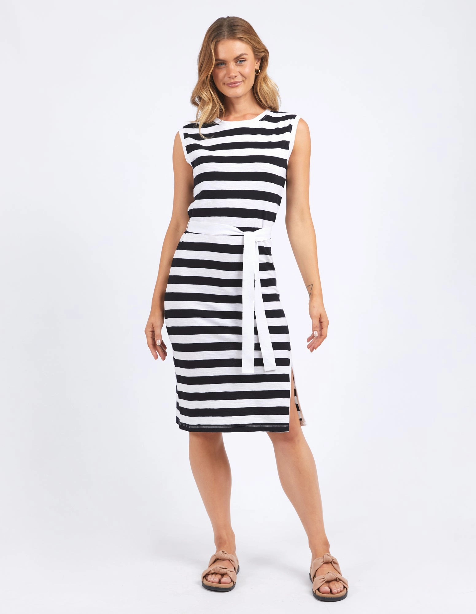 Foxwood Bondi Dress Stripe Black & White Stripe Anytime Fit Transitional-Wear