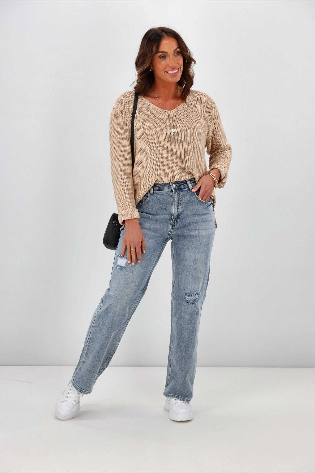 Shine On Label Francisco Distressed Relaxed Fit Jean Washed Blue Light Stretch