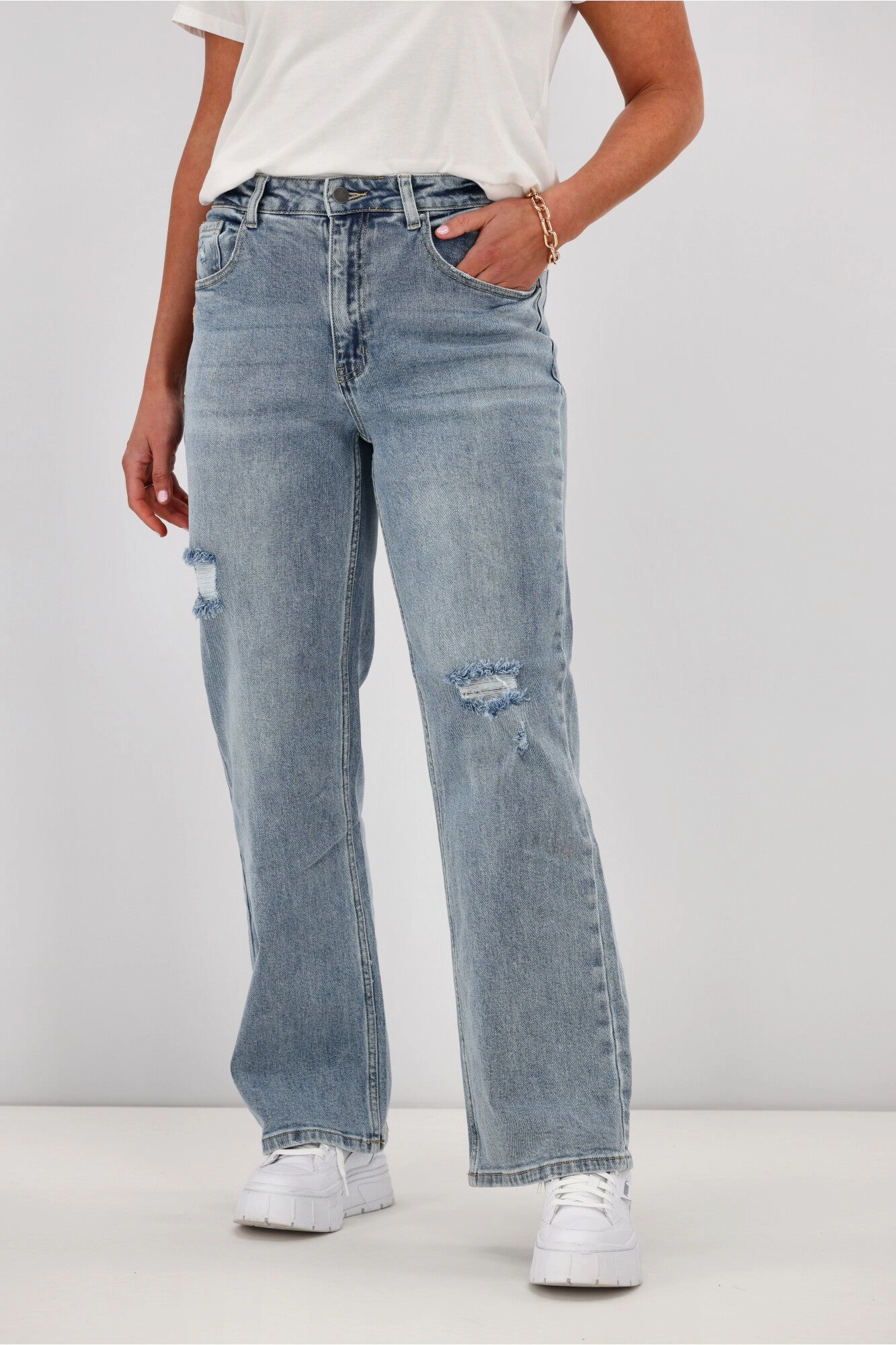 Shine On Label Francisco Distressed Relaxed Fit Jean Washed Blue Neutral Fit Functional Design