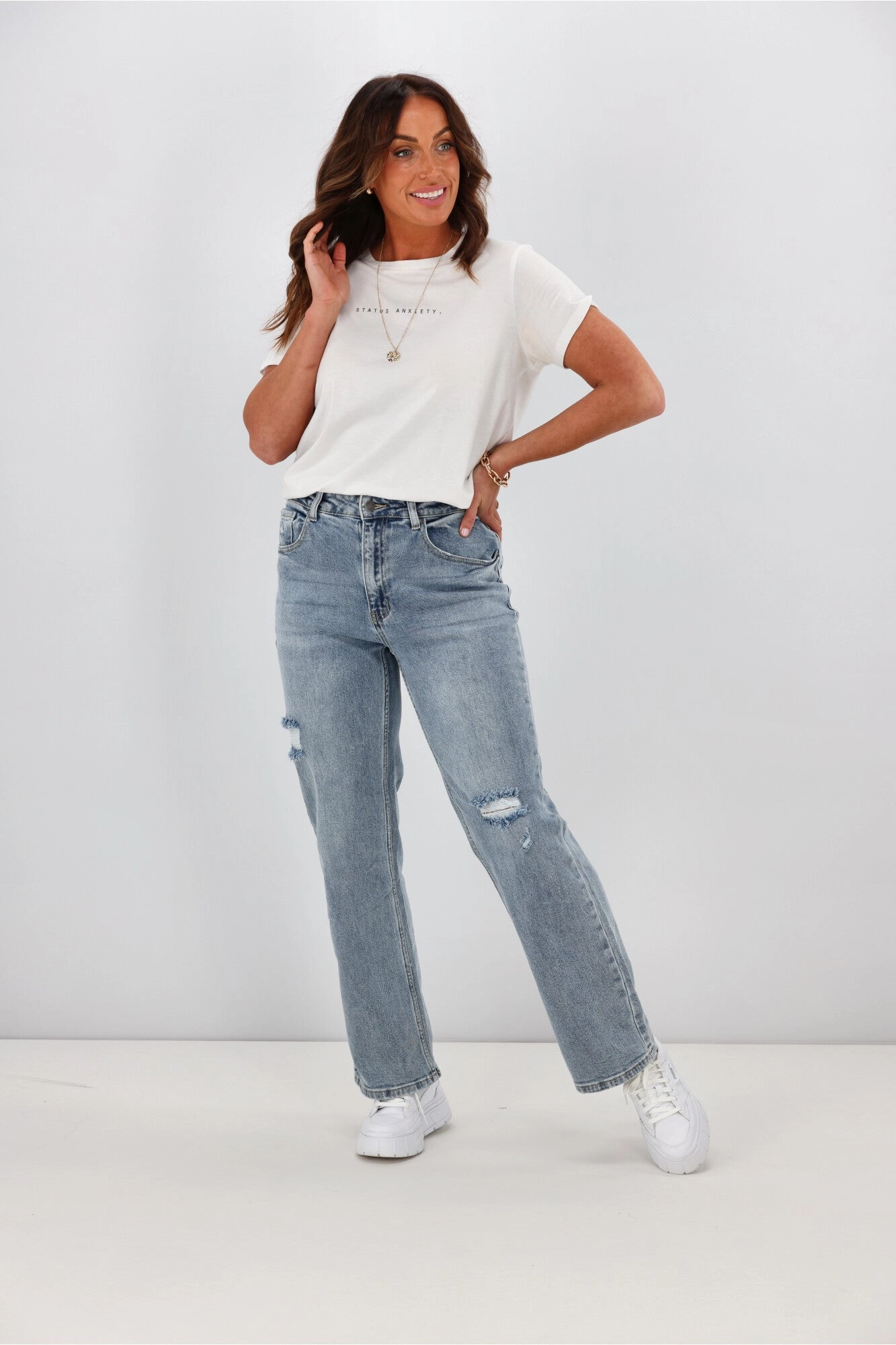 Shine On Label Francisco Distressed Relaxed Fit Jean Washed Blue Active Style Chafe Resistant