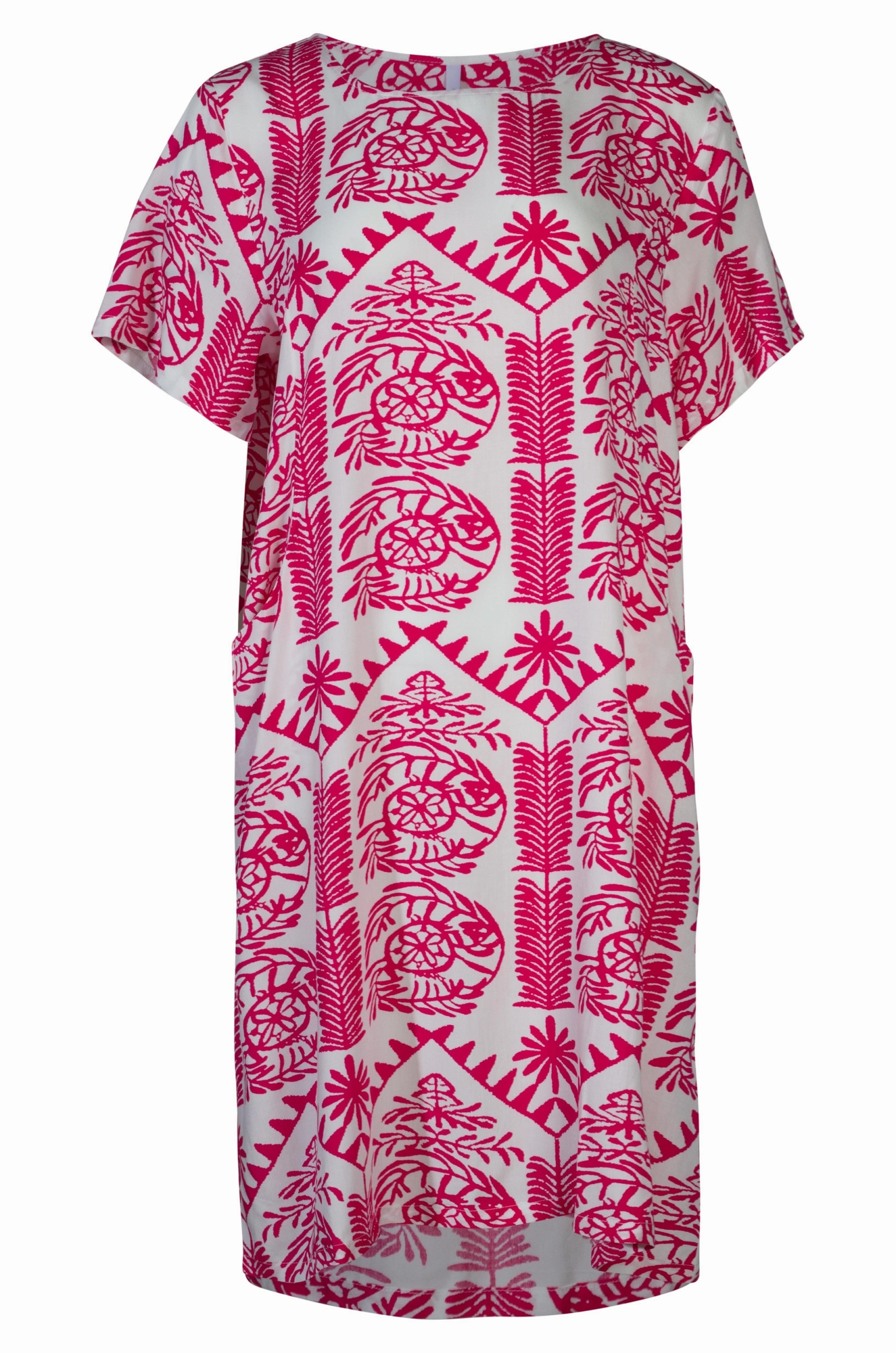 Round neck Dress with pockets | Cerise White Tile | 3341A1 Art Event