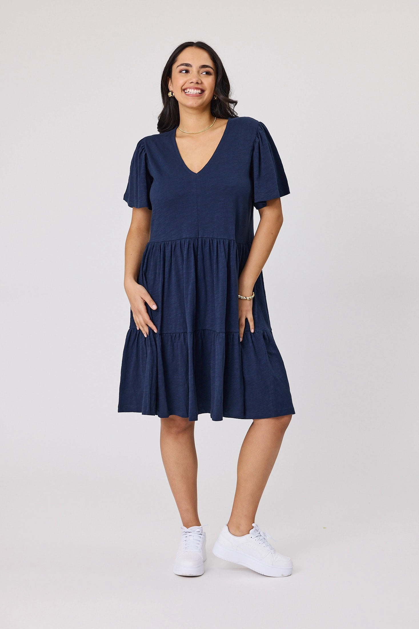 Shine On Essential Flutter Sleeve Dress Navy Shade Soft