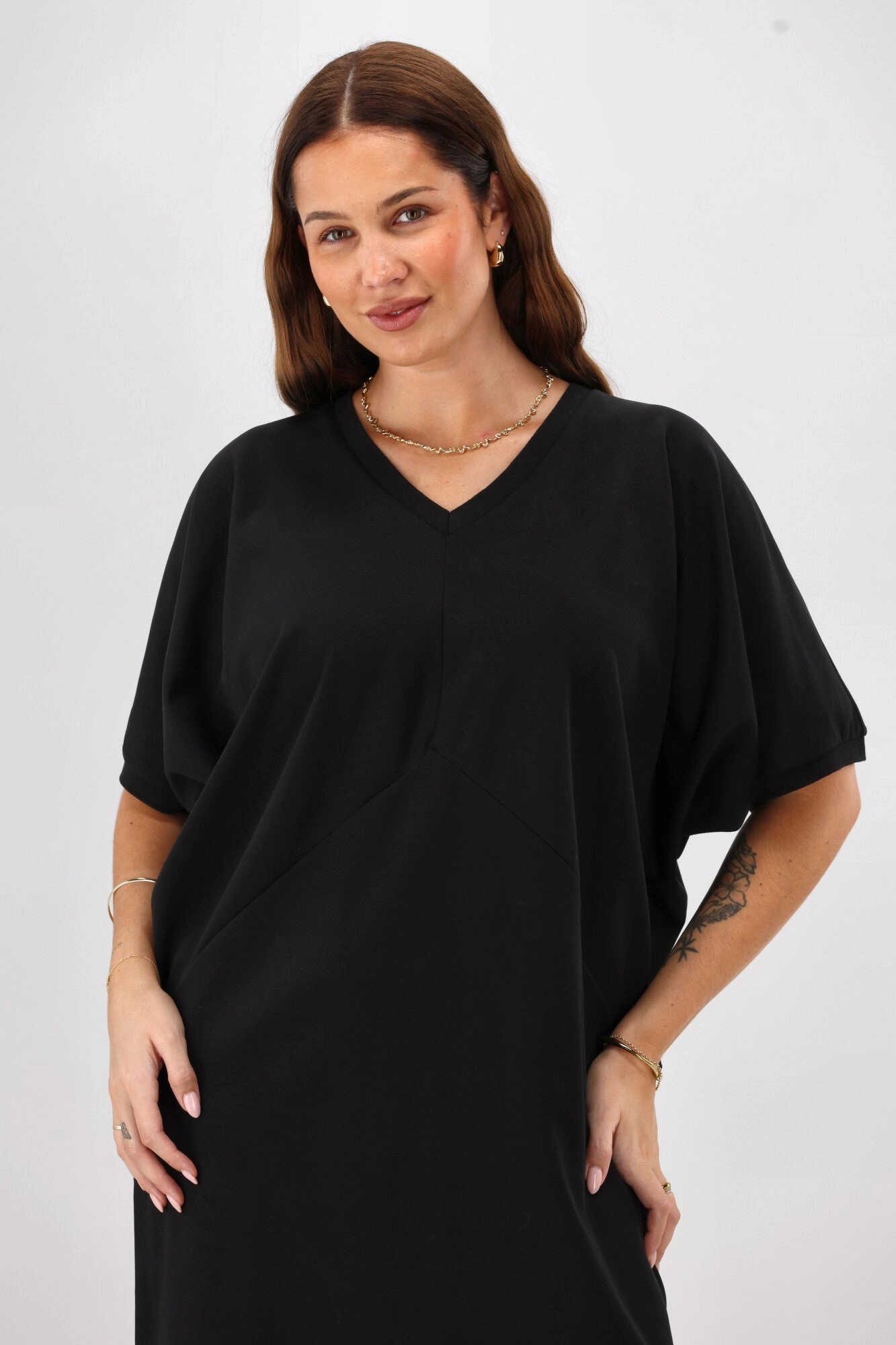 Breathable Comfort Wear budget-friendly Shine On Label Analaya Angled Panel Knit Tunic Dress Black