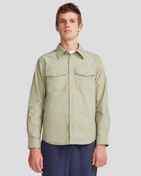 Geometric Pattern Embroidered Logo Vander HT Men's Long Sleeve Shirt - Light Beech