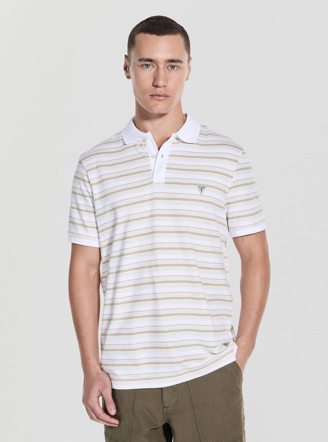 Everyday Comfort Beige Yarn Dye Striped Polo Shirt