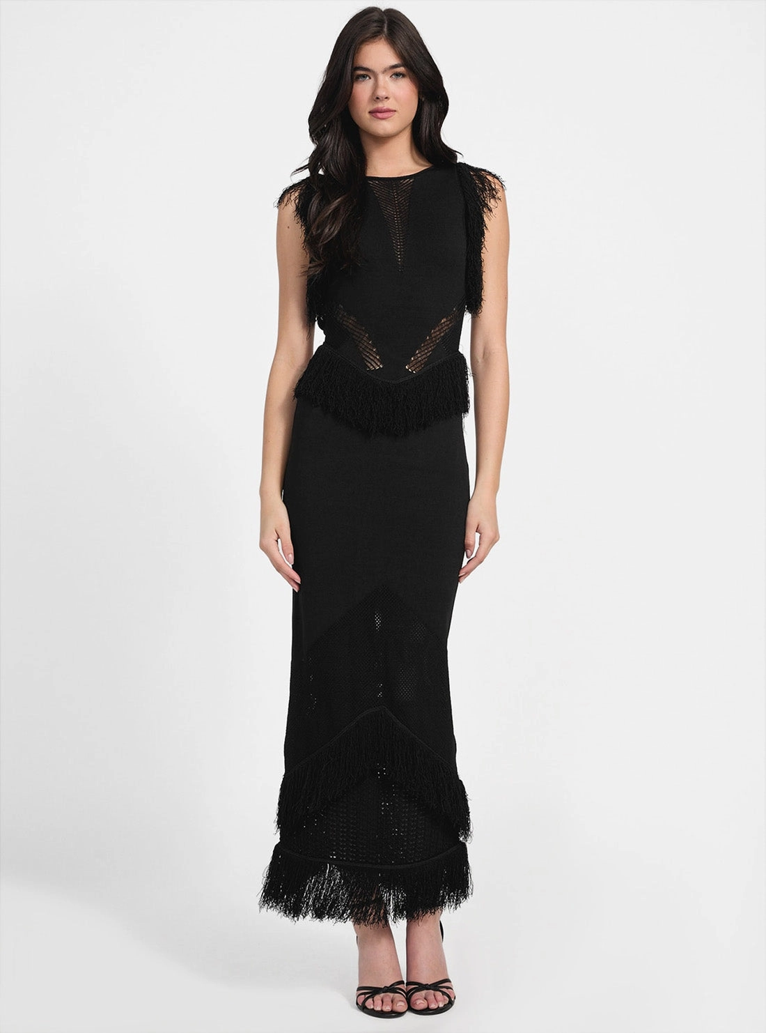 Bold Structure Eco Black Luisa Fringe Maxi Sweater Dress