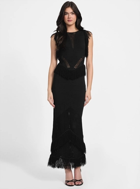 Pose Sweet Light Wrap Eco Black Luisa Fringe Maxi Sweater Dress