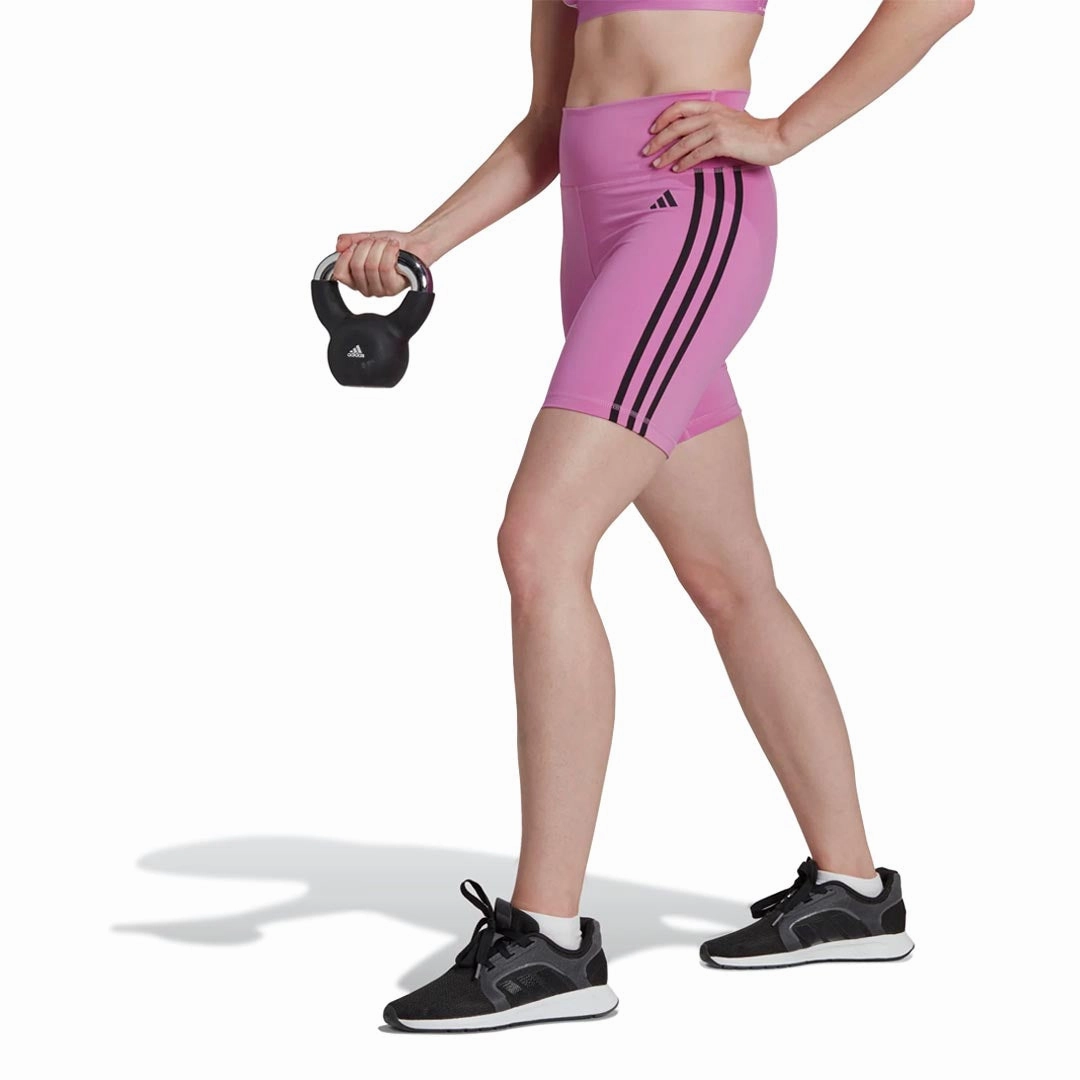 adidas - Women's Training Essentials 3-Stripes High Waisted Biker Shorts (HK9961) Urban Look Side slits