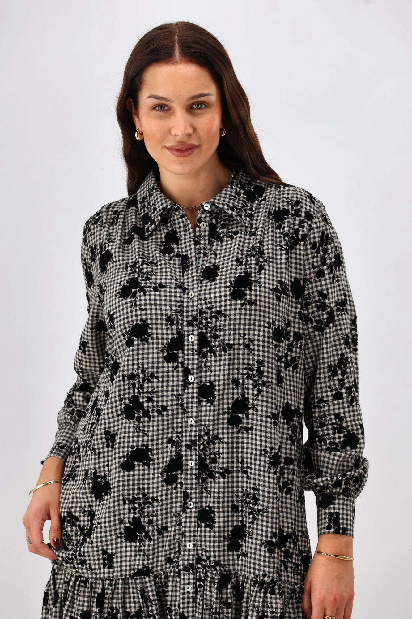 Shine On Label Waylon Hem Tier Print Dress Printed Check Elegant Waistband Fit