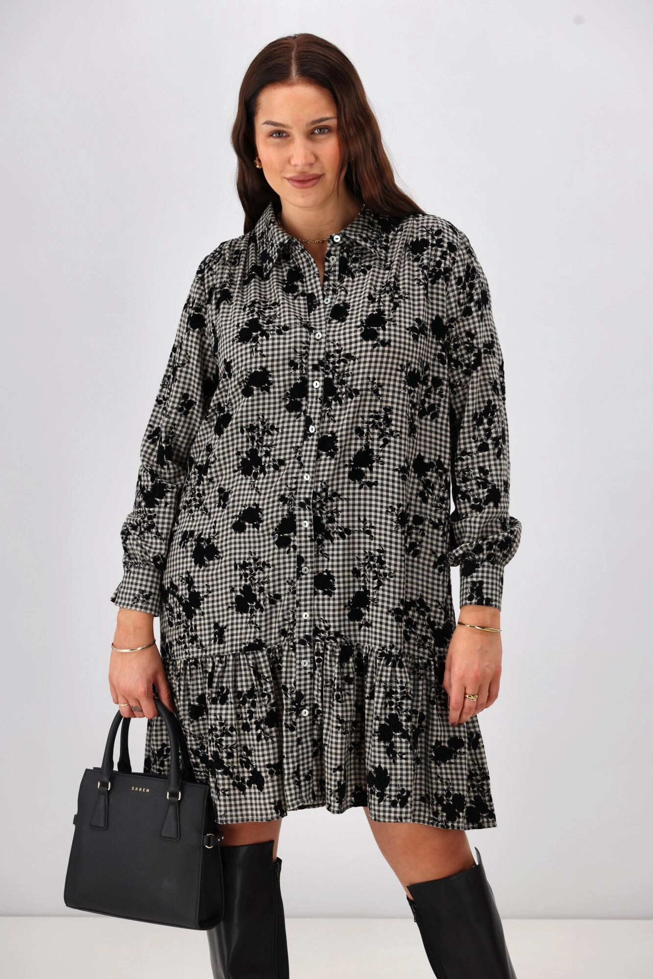 Shine On Label Waylon Hem Tier Print Dress Printed Check Dreamy Touch Elegant Wearable