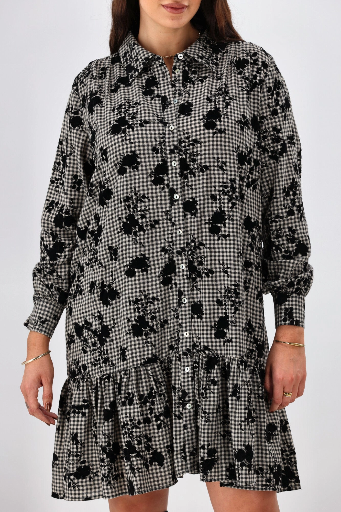 Elastic Fit Silky Shine Shine On Label Waylon Hem Tier Print Dress Printed Check