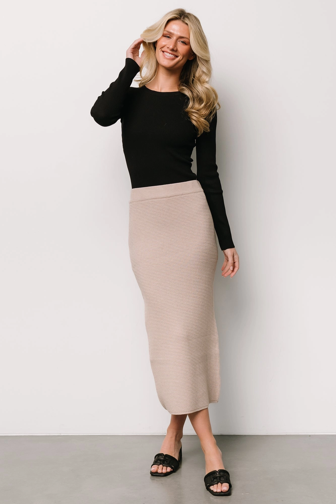 Carey Waffle Midi Skirt | Taupe Fresh Detail