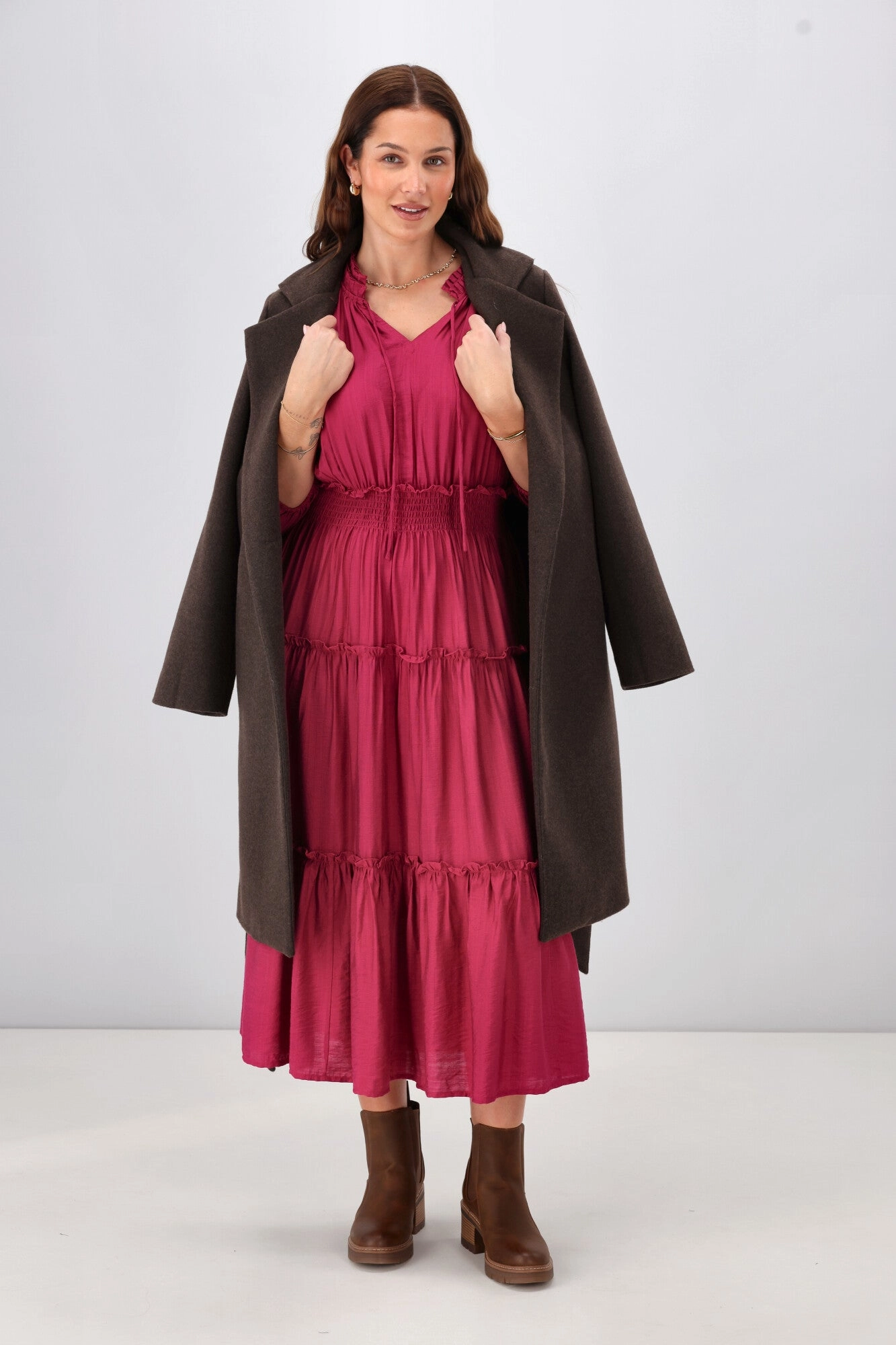 Gloss The Label Chyna Mandarin Collar Dress Raspberry Cool Motion