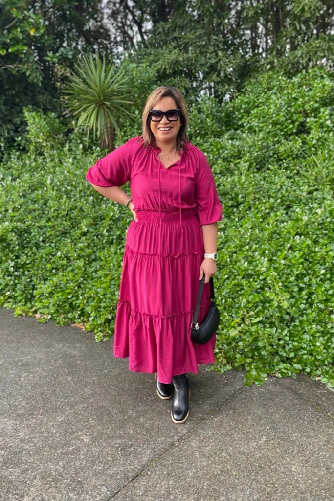 Tailored Wear Gloss The Label Chyna Mandarin Collar Dress Raspberry