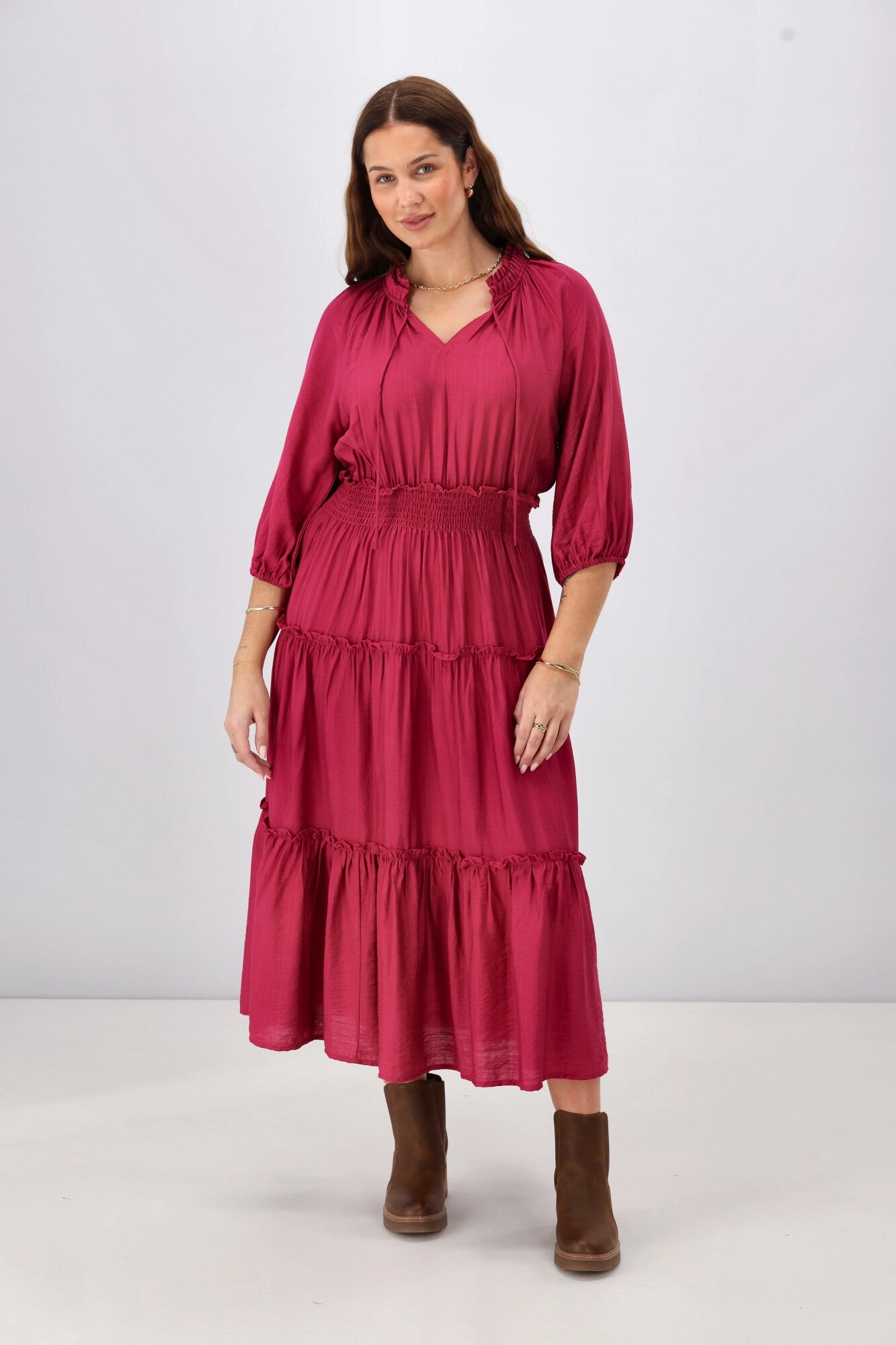 City Flow Gloss The Label Chyna Mandarin Collar Dress Raspberry