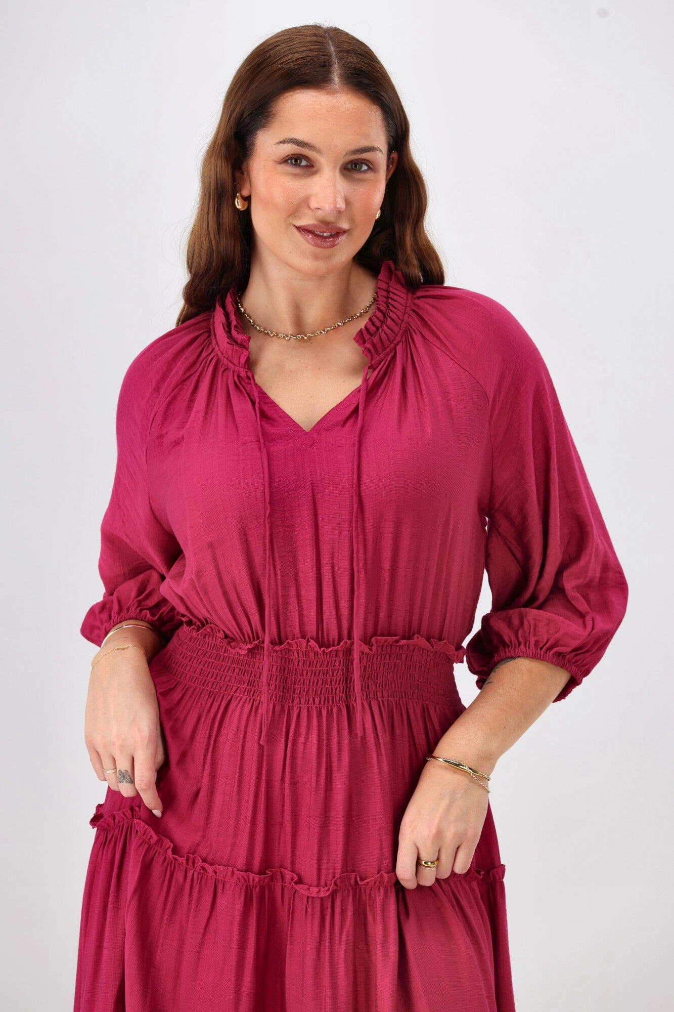 Oversized-Fit Gloss The Label Chyna Mandarin Collar Dress Raspberry