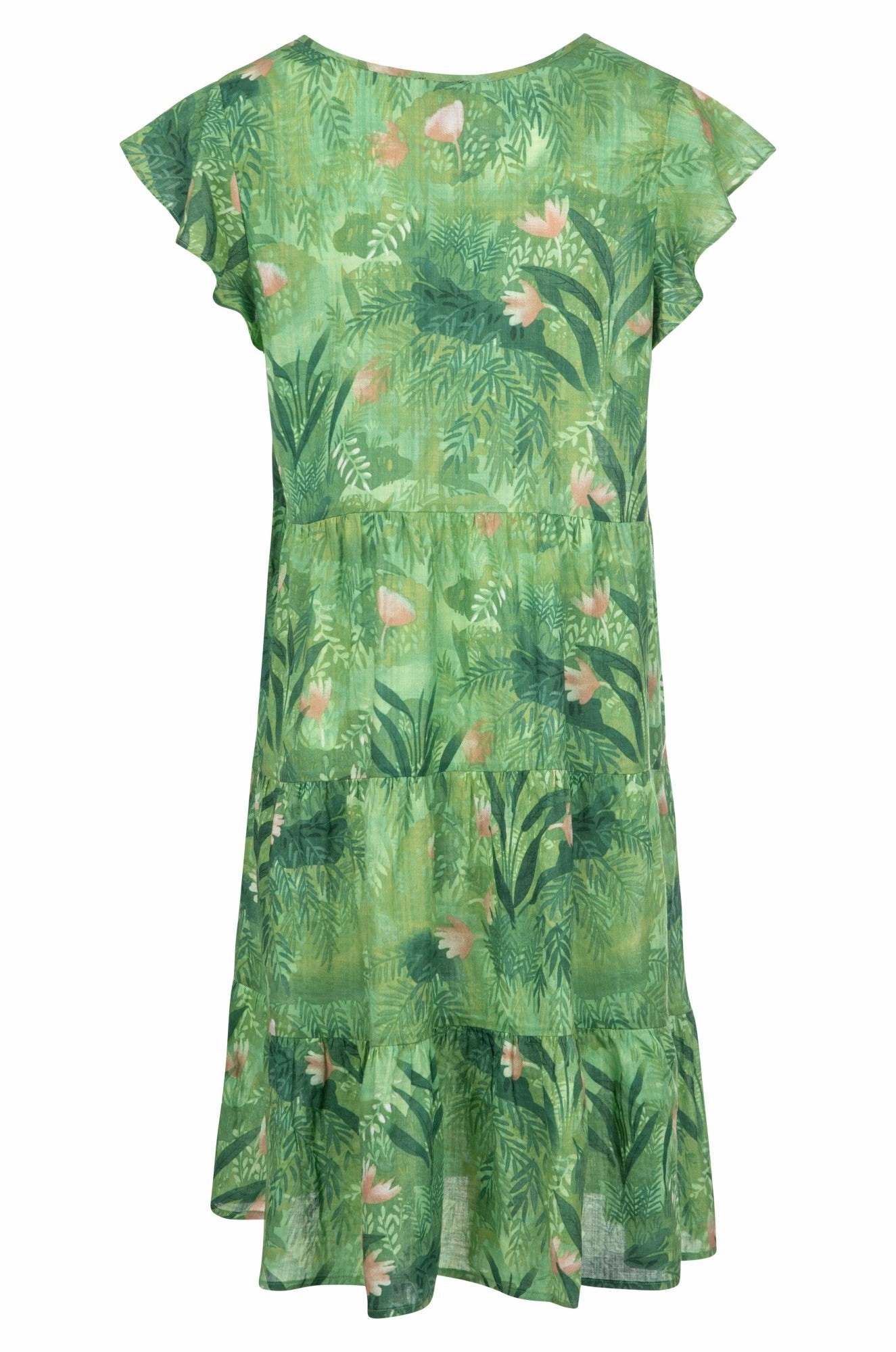 Ethically-Made Flutter sleeve Viscose Blend Dress | Green Fern | 6534A1