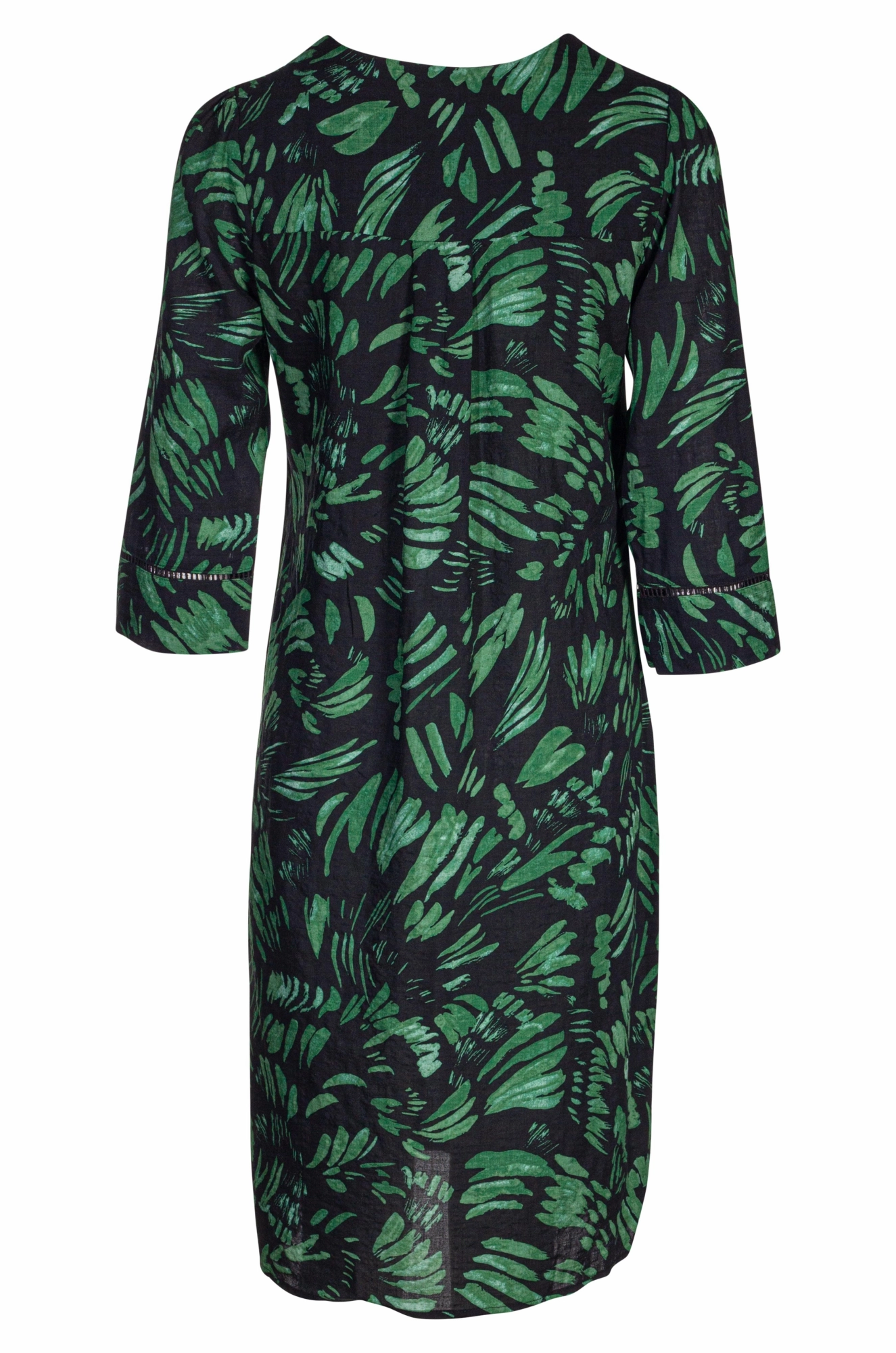 Cotton blend Dress with 3/4 sleeve | Green Blk Brushstroke | 6544A1 All Day Look Casual Chic Wear