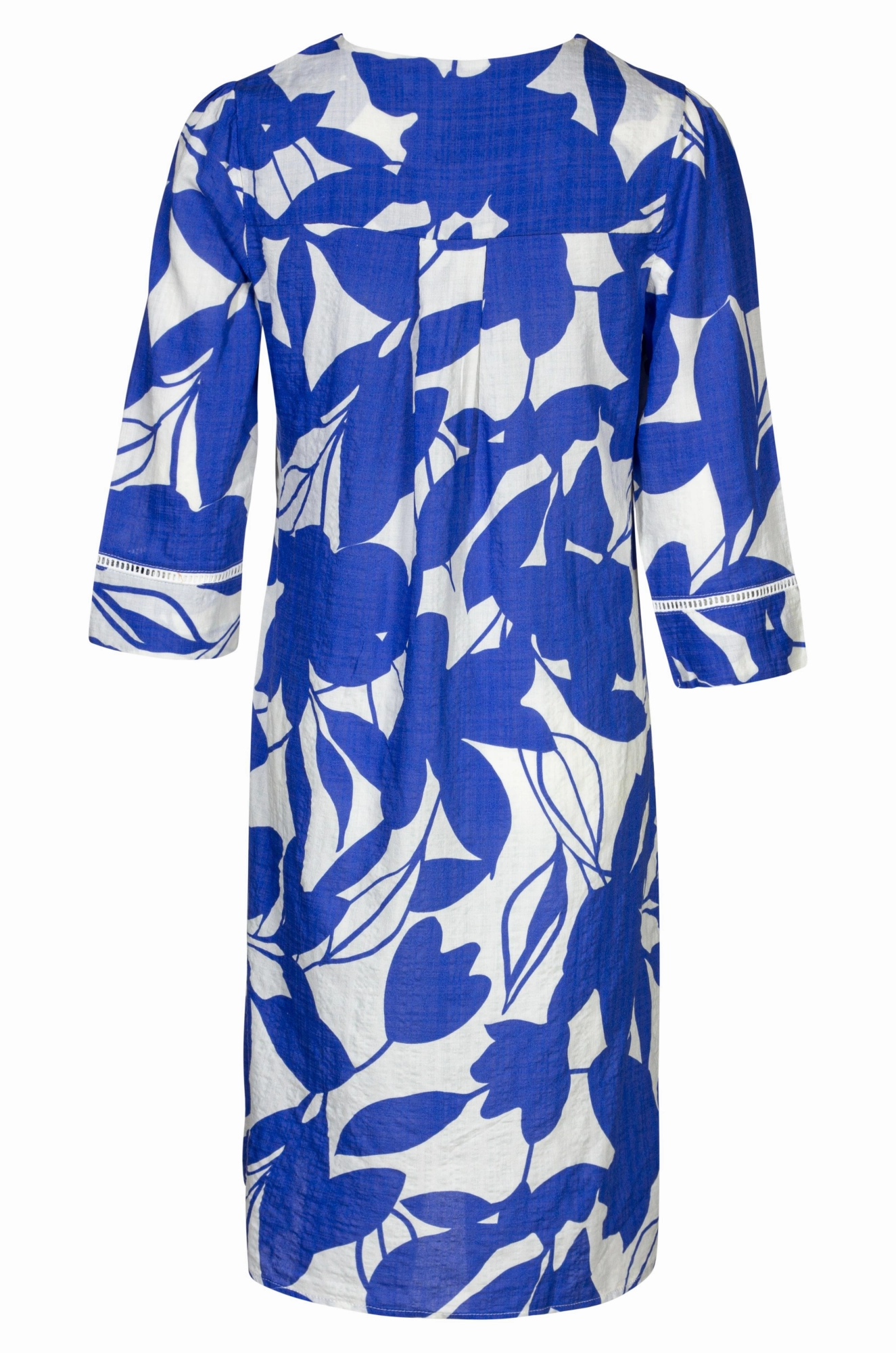 Seasonal Fit City Layer Cotton blend Dress with 3/4 sleeve | Lapis Ivory Leaves | 6544A1